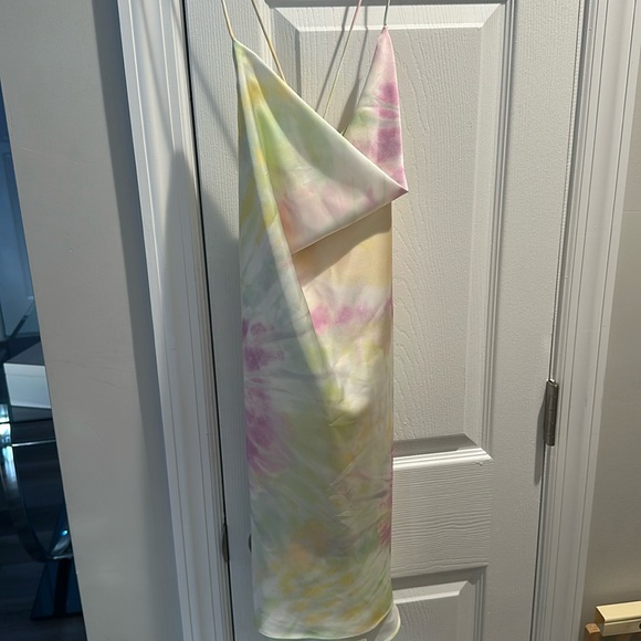 Zara rainbow tie dye cowl satin tie up dress - Picture 1 of 3